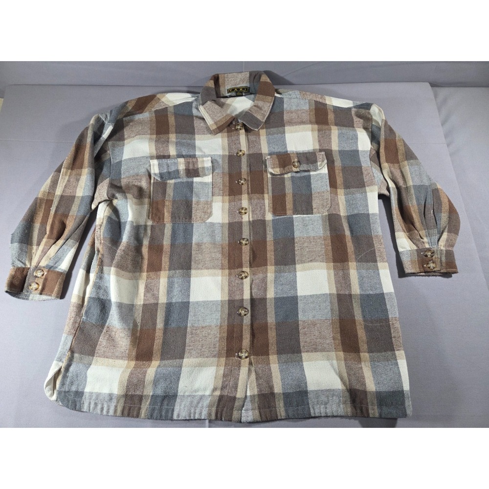 Taxi Shirt Mens 3 Extra Large Brown Gray Plaid Flannel Jacket Western Cowboy
